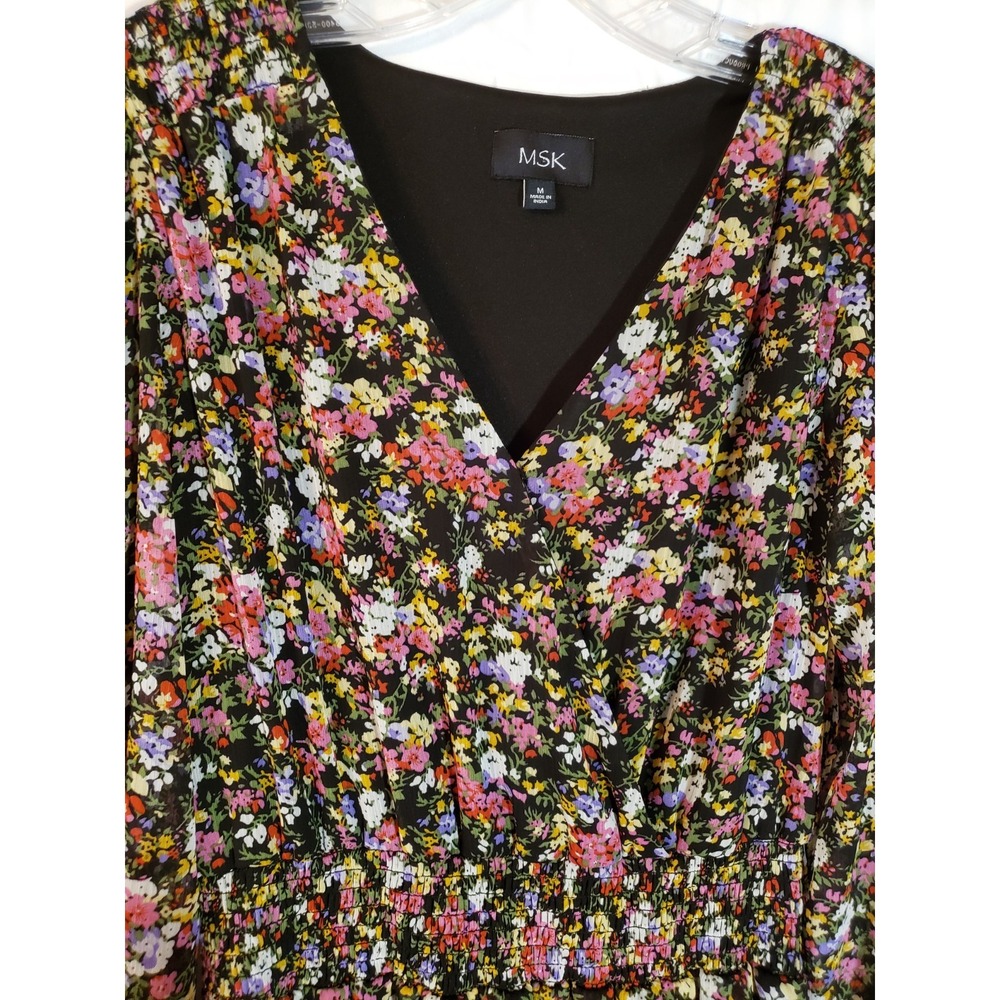 Women's MSK Black Floral Long Sleeve Dress Size M - Picture 3 of 3